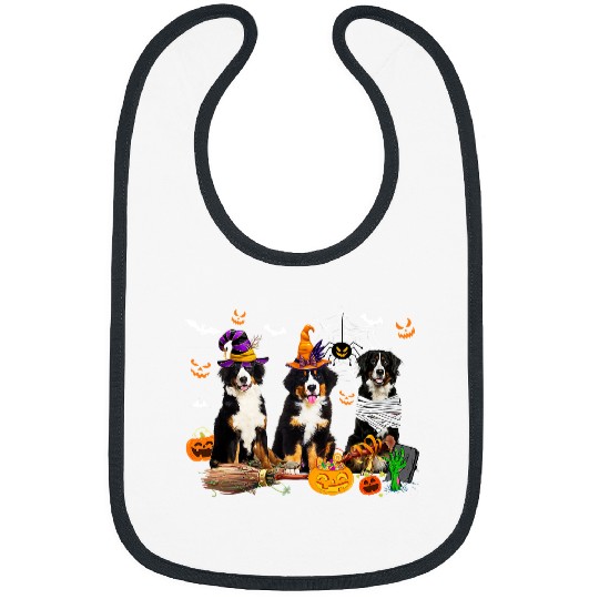 Three Bernese Mountain Dogs Mummy Witch Scary Pumpkins Kids Bibs