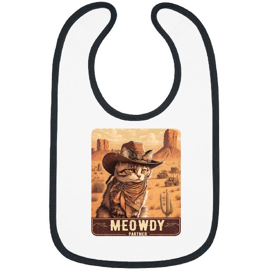 Meowdy Funny Country Music Cat Cowboy Hat Poster Funny 2 Bibs