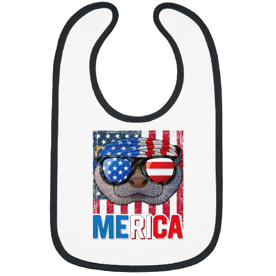 Otters Merica Otter 4th of July Gifts American Flag For Men Women Bibs