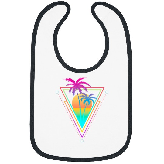 Surf Life Retro 1980s 1990s Vaporwave Palm Trees Sunset Beach Surf Art 1 Bibs
