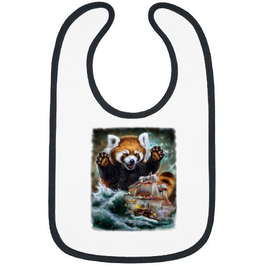 Funny Bear Monster Red Panda as Kraken Attack a wars Ship at High Seas Cute Bears Bibs