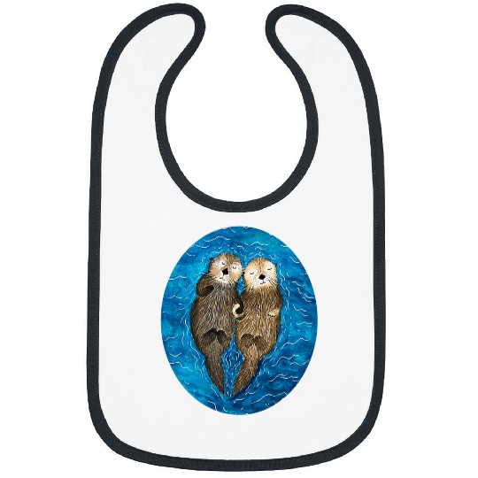 Otters Sea Otter Holding Hands Cute Animal Lover Bibs
