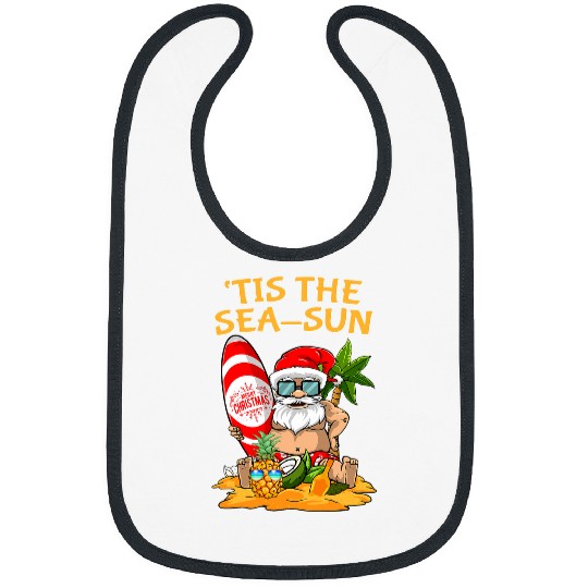 Surf Life Tis The Sea Sun Christmas In July Santa Surfing Summer Beach Bibs
