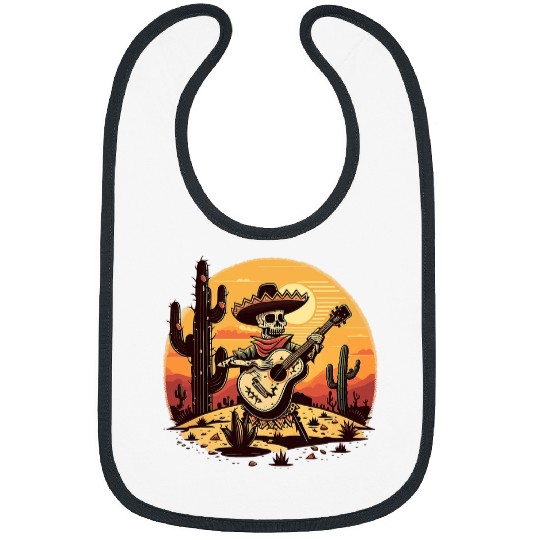 Skeletons Skulls Mexican Fiesta Skeletons Guitar Cactus Floral Cinco De Mayo Skull Bibs