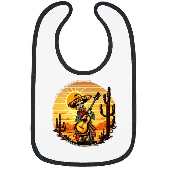 Skeletons Skulls Mexican Fiesta Cinco De Mayo Skeletons Guitar Cactus vintages Skull Bibs
