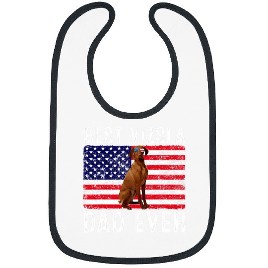 Dog Vizsla Dad USA American Flag Vizsla Dog Lover Owner Bibs