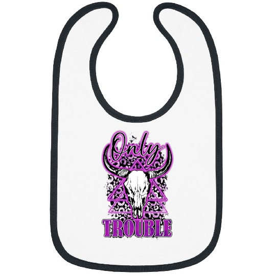 Skeletons Skulls Boho Bull Skull Only Problem Purple Leopard Western Country Skull Bibs