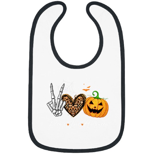 Skeletons Skulls Peace Love Halloween Skeletons Fall Pumpkin Leopard Women Skull Bibs