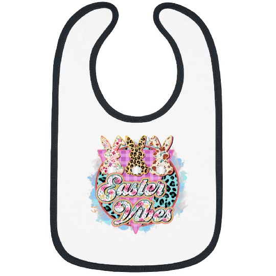 Rabbits Retro vintages Happy Easter Cute Leopard Bunny Easter Vibes Bibs