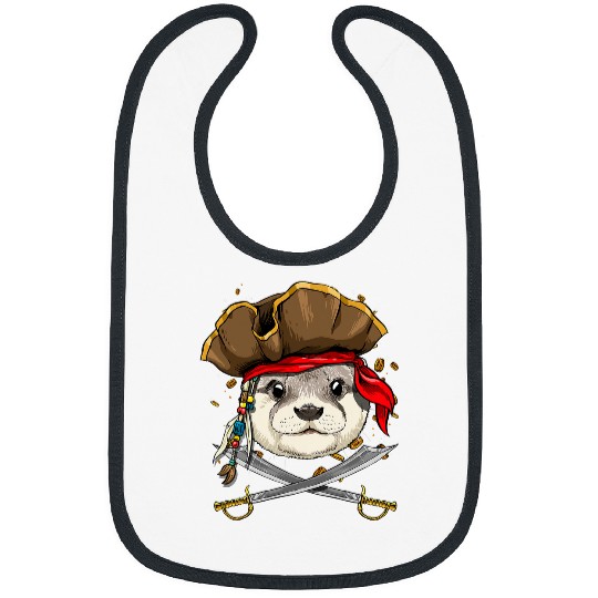 Otters Pirate Otter Jolly Roger Flag Nautical Animal Otter Lover 2 Bibs