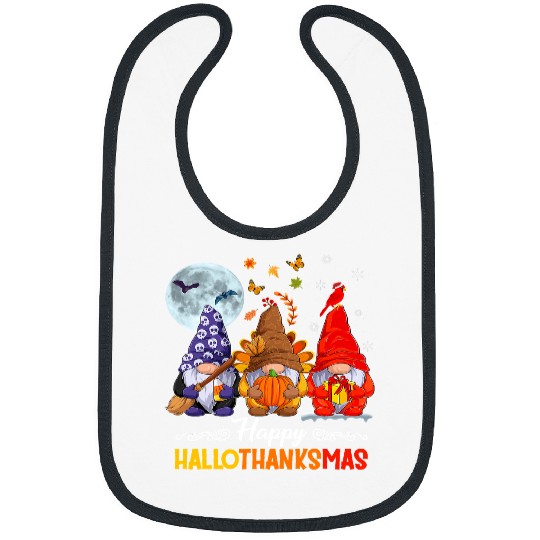 Halloween Thanksgiving Christmas Happy HalloThanksMas Gnomes 598 Bibs