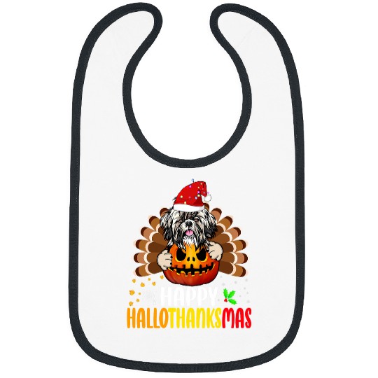 Happy Hallothanksmas Shih Tzu Dog Halloween Thanksgiving 2 Bibs