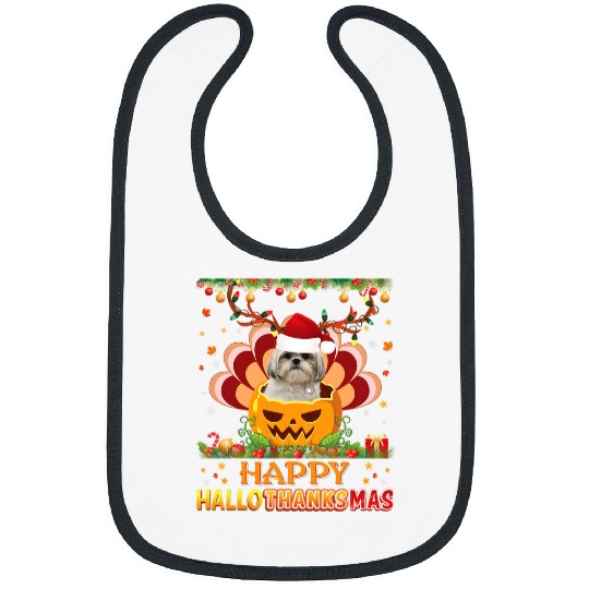 Happy Hallothanksmas Shih Tzu Dog Halloween Thanksgiving Bibs