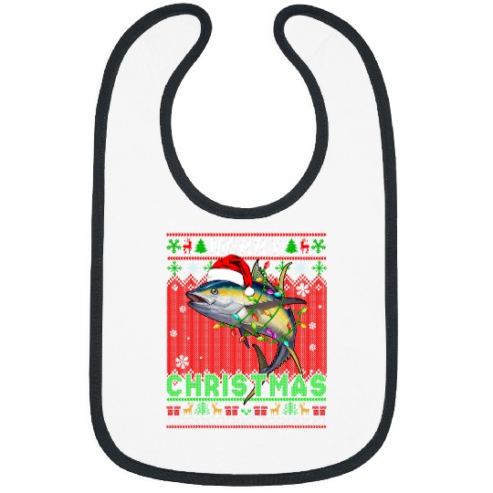 Fishing Merry Christmas Santa Tuna Fish Funny Fishing Lover Kids Fisher Bibs