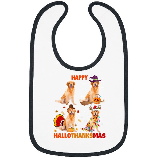 Goldie Happy Hallothanksmas Funny Golden Retriever Dog Lover 183 Golden Retriever Dog Bibs
