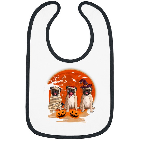 Pug Lover Three Pug Dogs Halloween Witch Scary Mummy And Zombie Lover 270 Pugs Dog Bibs