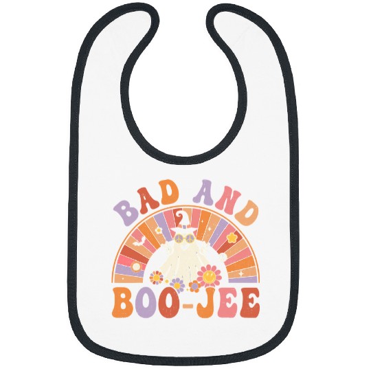 Retro Groovy Bad And Boo Jee Floral ghosts Halloween Hippie145 Bibs