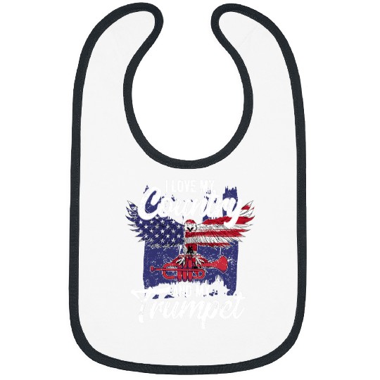 Trumpet Lover Patriotic Trumpet Player Graphic US American Eagle Trumpeter Bibs