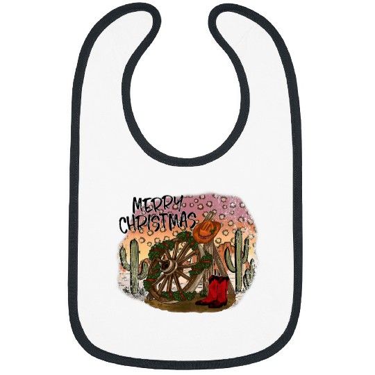 Merry Christmas Trees Cowhide Cheetah Western Christmas Bibs
