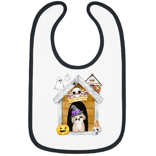 Halloween Shih Tzu Dog Witch Haunted House Bibs
