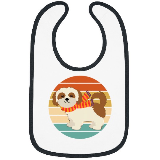 Shih Tzu Dog Retro Sunset Bibs