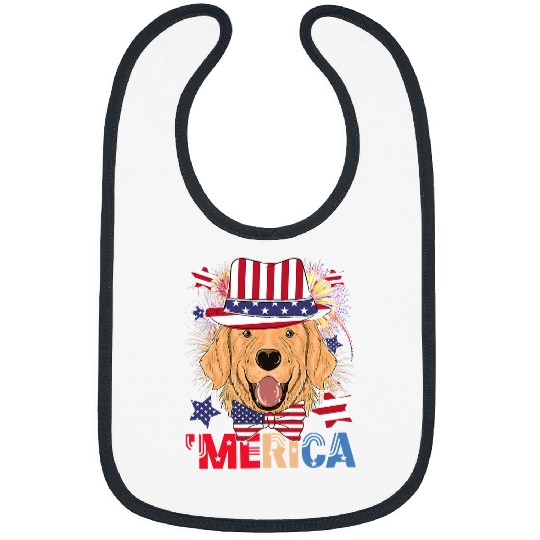 Goldie Merica Golden Retriever American Flag Hat 4th Of July 747 Golden Retriever Dog Bibs