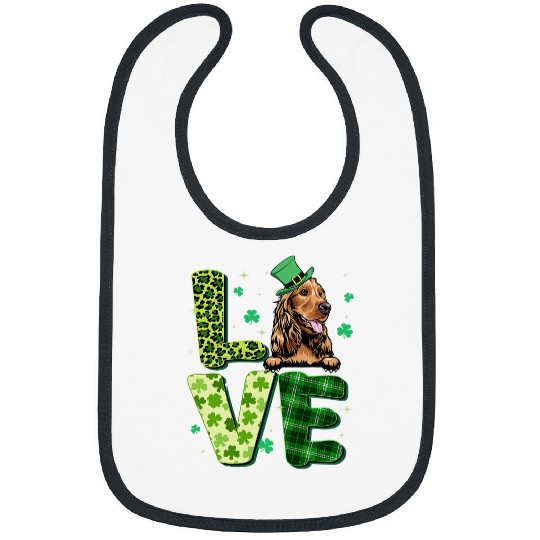 Dog Cocker Spaniel Love Cocker Spaniel Shamrock Leopard Plaid St Patricks Day Bibs
