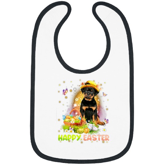 Dog Rottweiler Happy Easter Cute Bunny Dog Rottweiler Eggs Basket Funny Dog Bibs