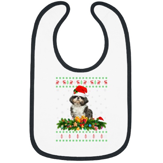 Family Matching xmass Lighting Ugly Shih Tzu Christmas Bibs
