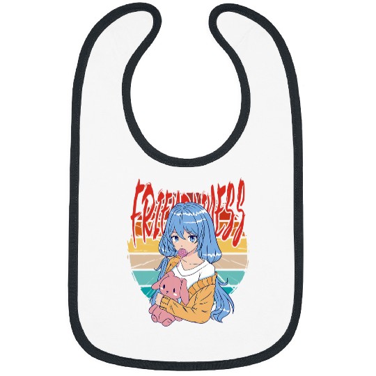 Rabbits vintages anime girl friendliness with a toy rabbit lollipop Bibs