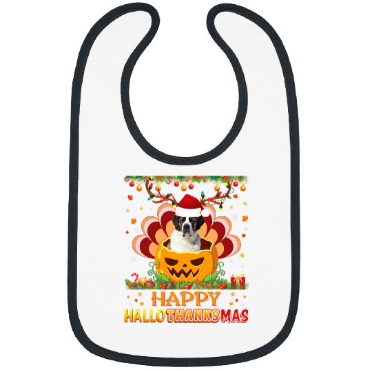 Happy Hallothanksmas St Bernard Dog Halloween Thanksgiving Bibs