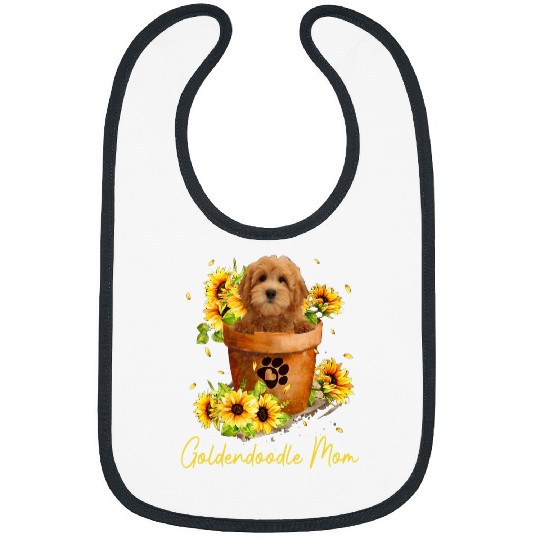 Cute Goldendoodle Dog Flowers Mom Sunflower Pot Hippie Bibs