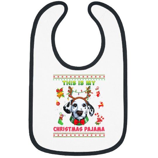 Dalmatian This Is My Christmas Pajama Dalmatian Light Ugly Sweater 9 Dog Lover Dalmatians Dog Bibs