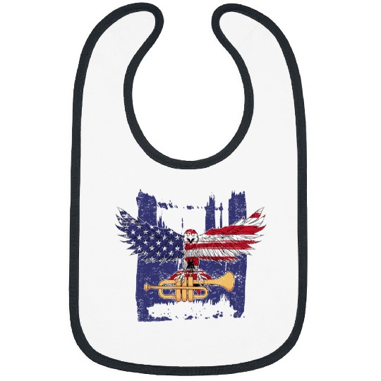 Trumpet Lover Patriotic Trumpet Player US American Flag Eagle Trumpeter Bibs