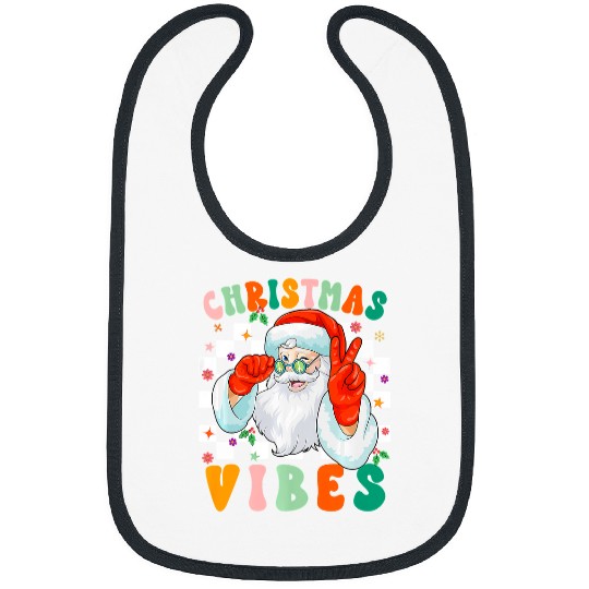 Retro Groovy Merry Christmas Vibes Santa Claus Holiday195 Bibs