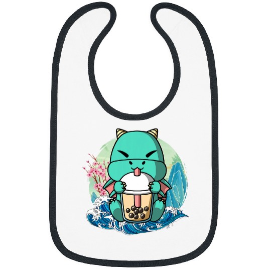 Boba Tea Dragon Japanese Great Wave Kanagawa Bibs