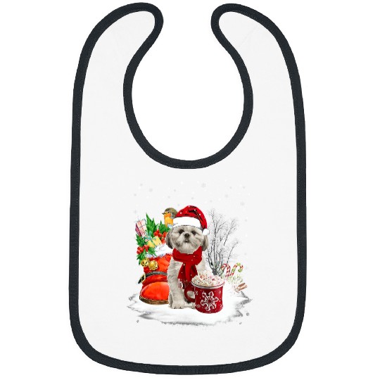 Shih Tzu Christmas Santa Hat Eggnog Boots Snow Xmas143 Bibs