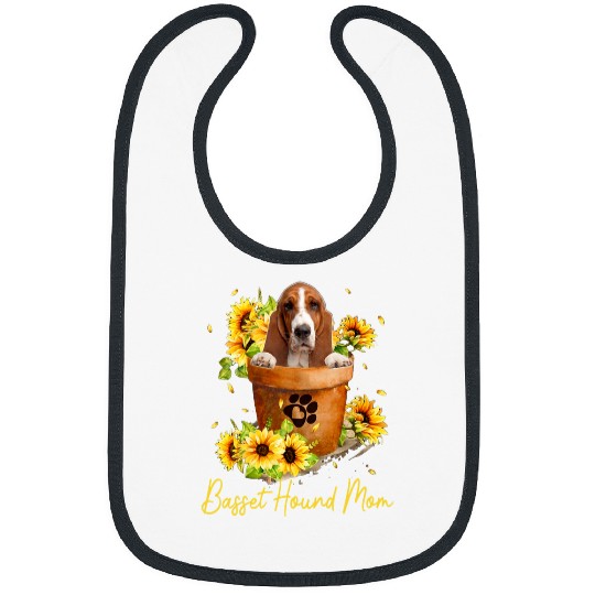 Cute Basset Hound Dog Flowers Mom Sunflower Pot Hippie Bibs