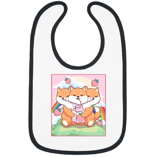 Dog Shiba Inu Kawaii Cerberus 3 Headed Dog Shiba Inu Strawberry Milk Bibs