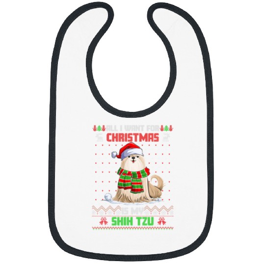 Funny Dog Cute Shih Tzu Santa Hat Ugly Christmas Sweater Bibs