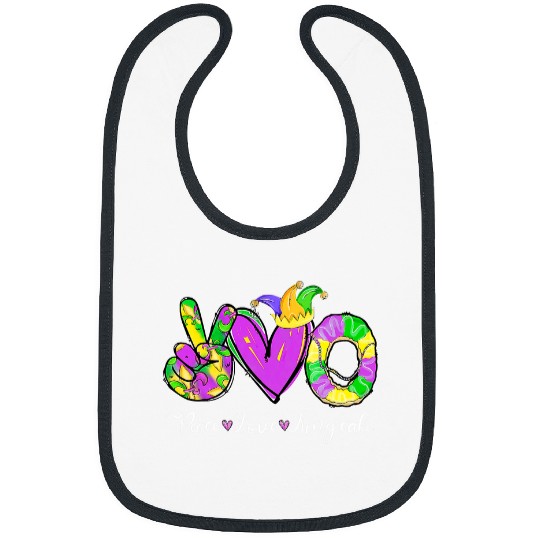 Peace Love King Cake Funny Mardi Gras Party carnivals 133 Bibs