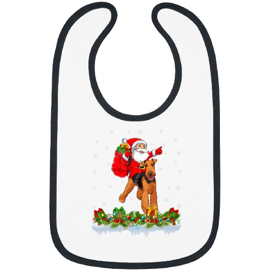 Dog Airedale Terrier Santa Claus Riding Airedale Terrier Dog Christmas Bibs
