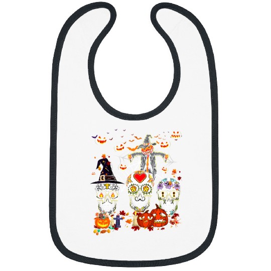 Skeletons Skulls Funny Sugar Skull Witch Hat Cute Pumpkin Halloween Costume 66 Skull Bibs