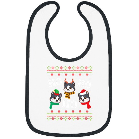 Dog Husky Siberian Husky Dog HO HO HO Merry Christmas Day Ugly Sweater Bibs