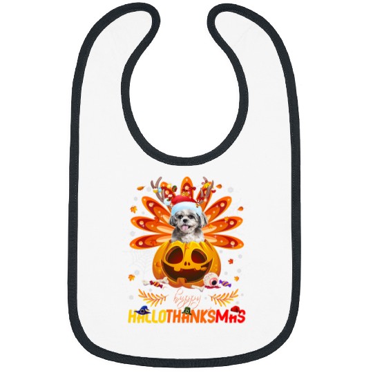 Shih Tzu Dog Turkey Happy Hallothanksmas Tee For Men Women Bibs