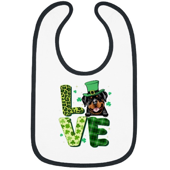 Dog Rottweiler Love Rottweiler Shamrock Leopard Plaid St Patricks Day Bibs