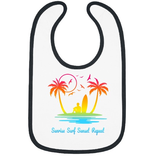 Surf Life Sunrise Surf Sunset Repeat Surfing Surfer Beach Palm Tree 2 Bibs