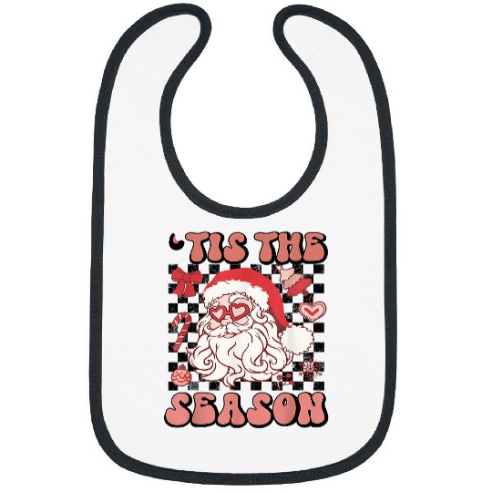 Retro Checkered Tis The Season Santa Claus Christmas Holiday 597 Bibs