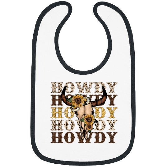 Skeletons Skulls Leopard Boho Bull Skull Sunflower Howdy Western Country Skull Bibs