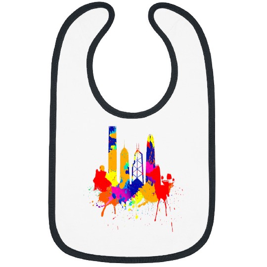 Hong Kong Skyline Asia Colored Painting Art Love Hong Kong Bibs